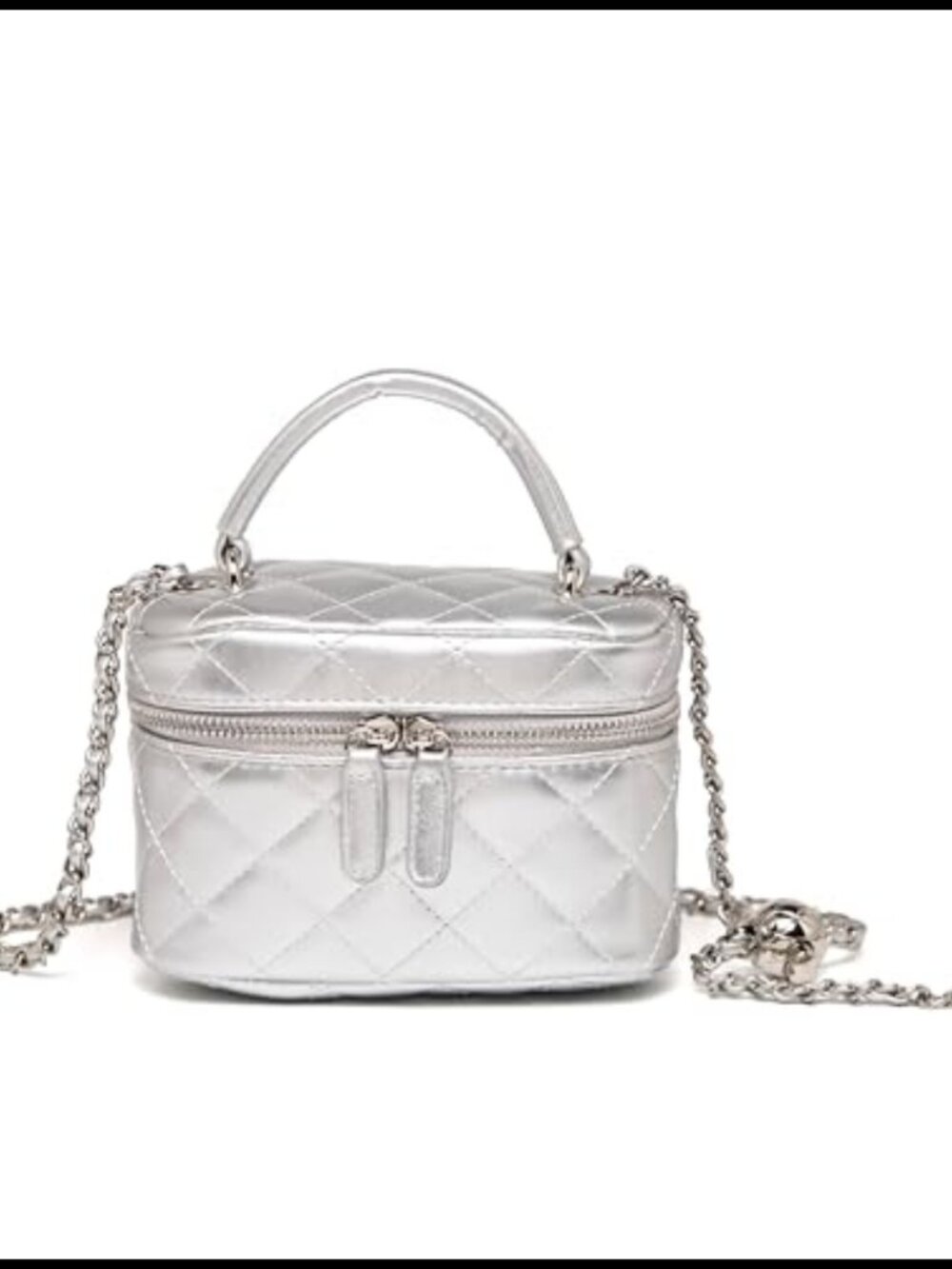 Quilted Faux Leather Mini Crossbody Bag 3-Way Chain Strap Zip Purse